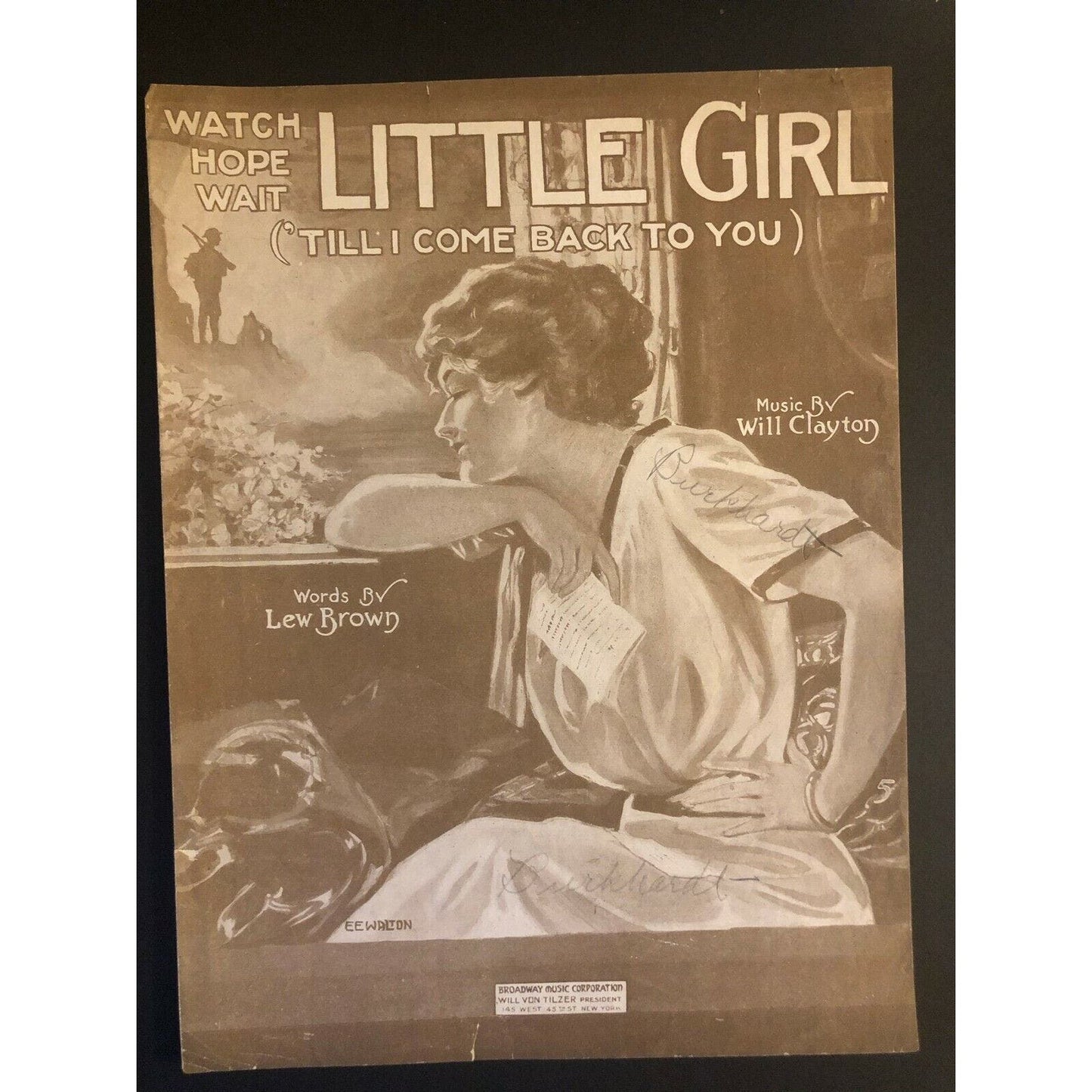 Vintage WWI Sheet Music "Watch Hope Wait Little Girl - Till I Come Back To You"