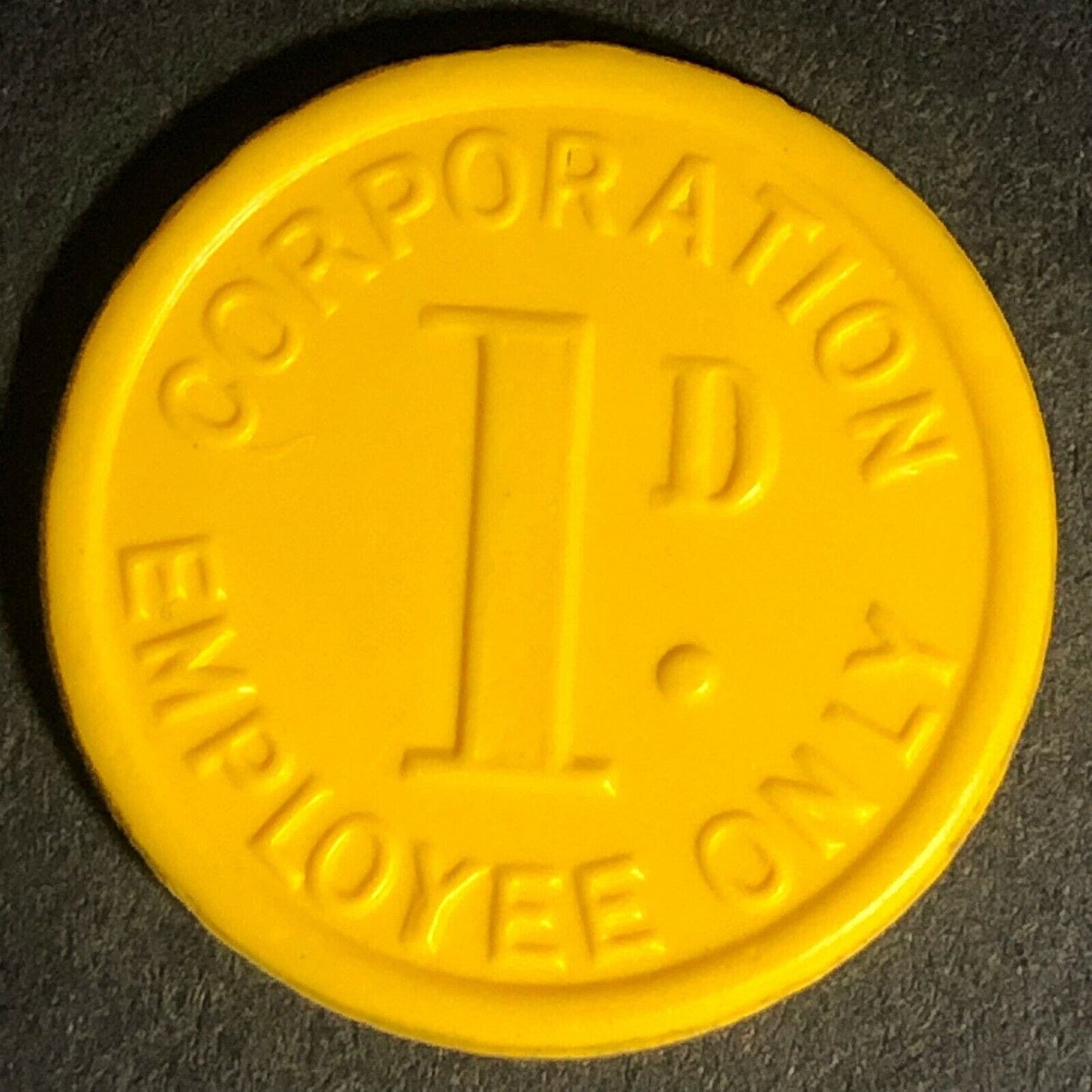 Barrow-In-Furness "Employee Only" England Plastic Token YELLW 1D 23mm c50's-60's