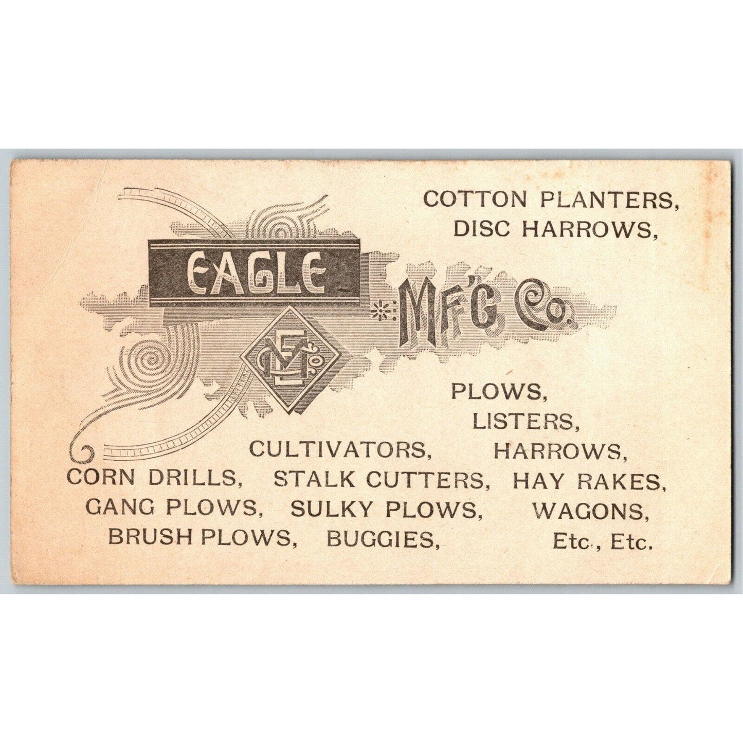 Scarce 1893 Chicago World's Fair Trade Card Eagle Mfg Co. Plows Planters Drills