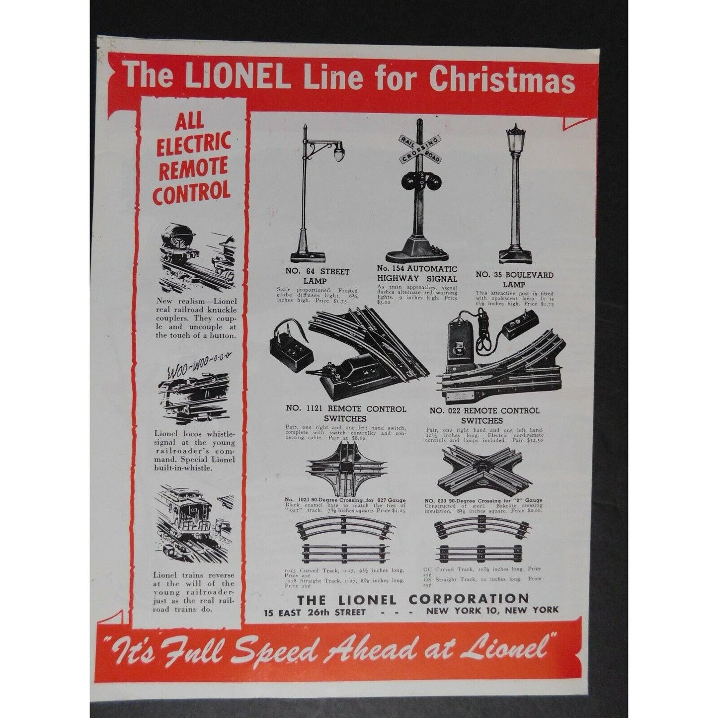 1945 Lionel Trains Red & White Christmas Line - 1 Page Folded Sheet VGC