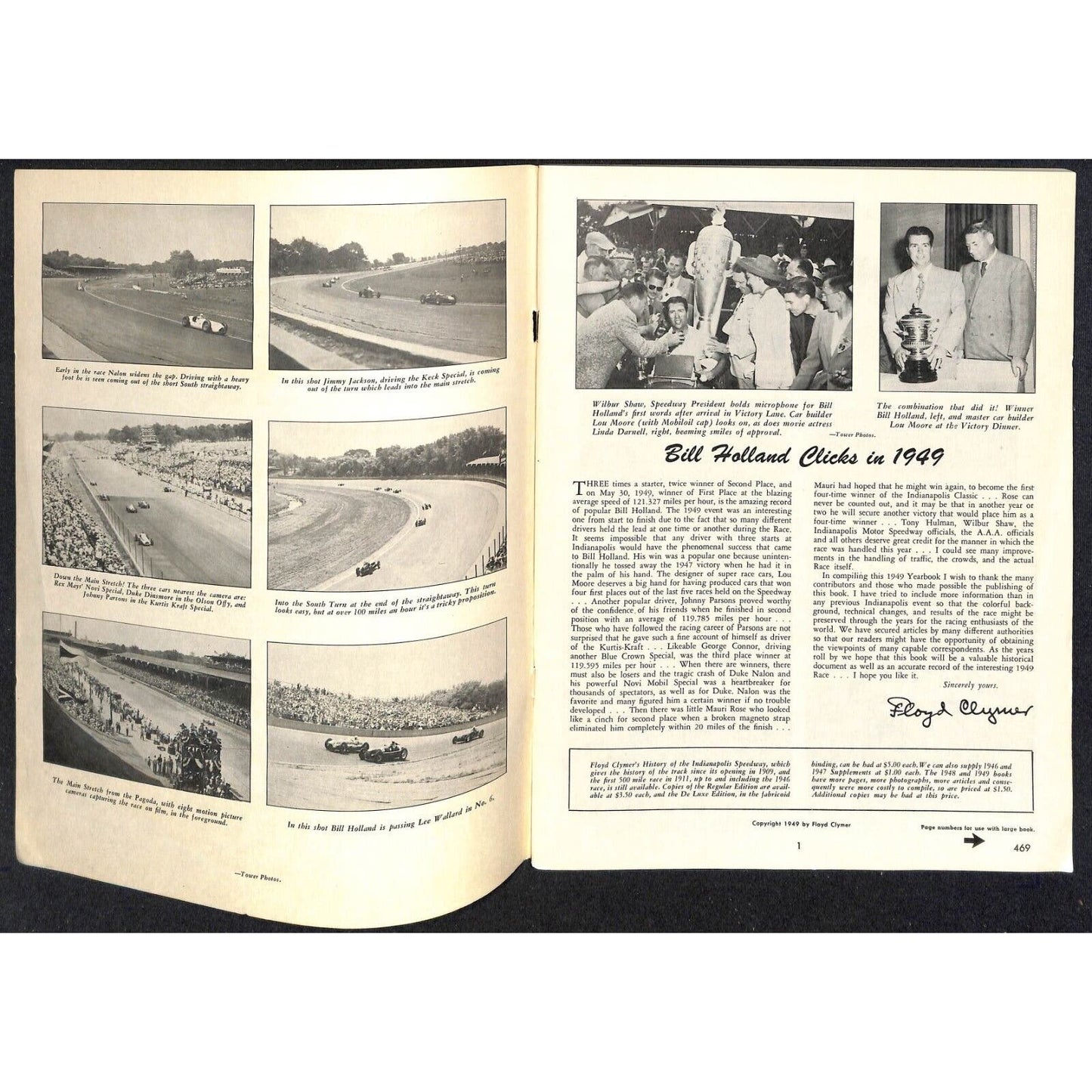 1949 Indy 500 Floyd Clymer's Indianapolis 500 Mile Yearbook IMS 64pp. VGC