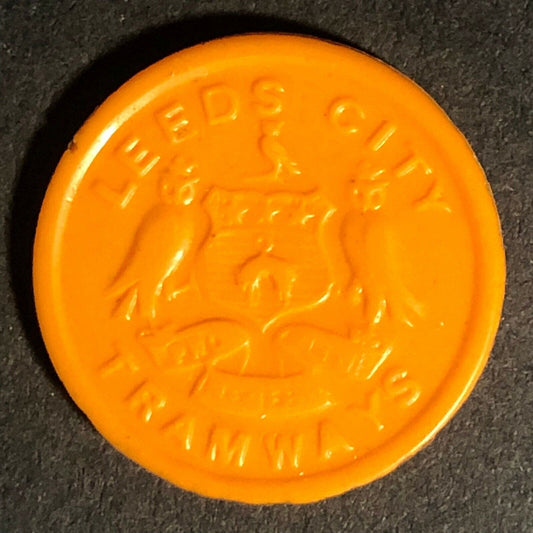 Leeds City Transport England Plastic Transit Token Butterscot 3D 21mm c50's-60's
