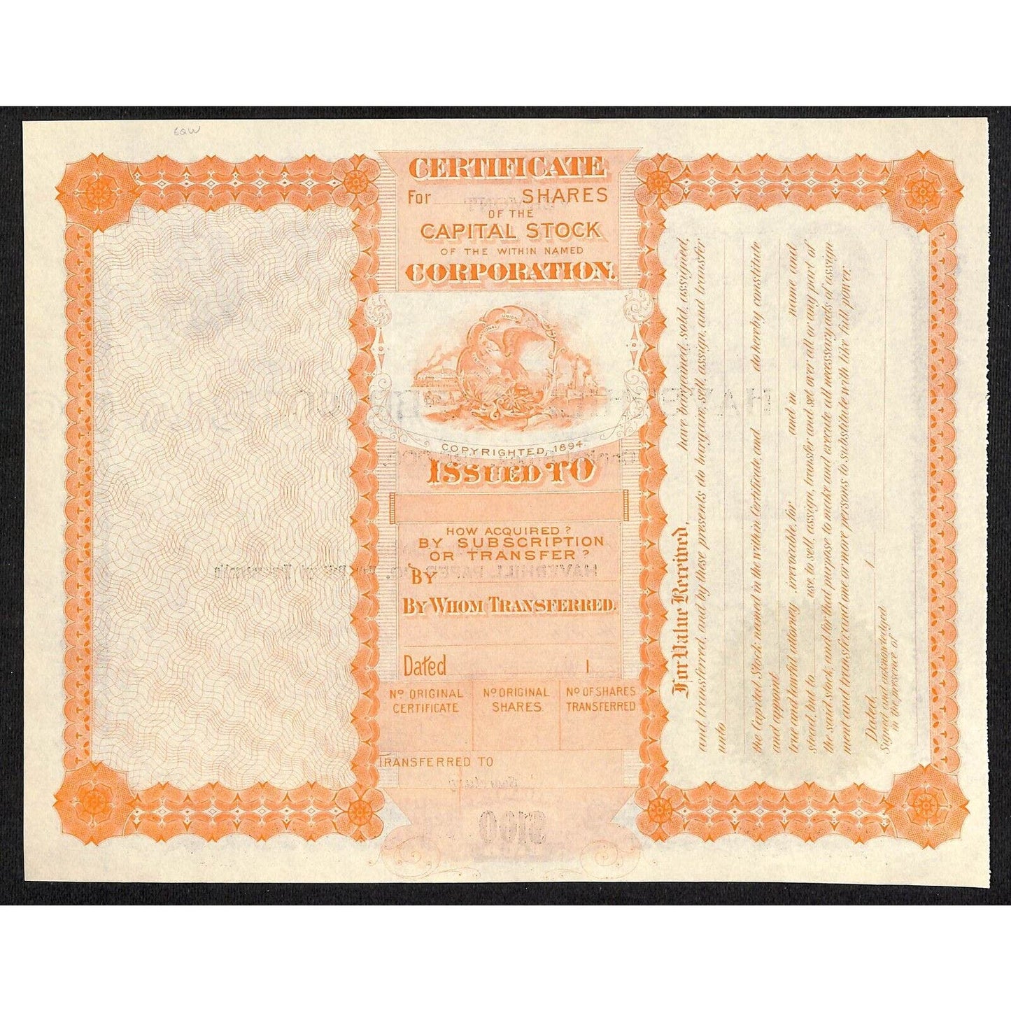 Haverhill Paper Co. (Bradford ?) Vermont Unissued c1900's Stock Certificate