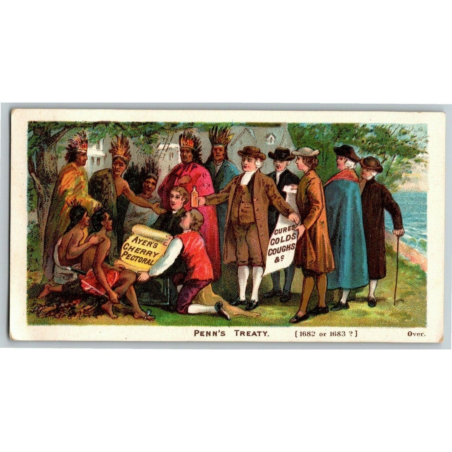 Victorian Trade Card Ayer's Cherry Pectoral - Penn's Treaty Scene