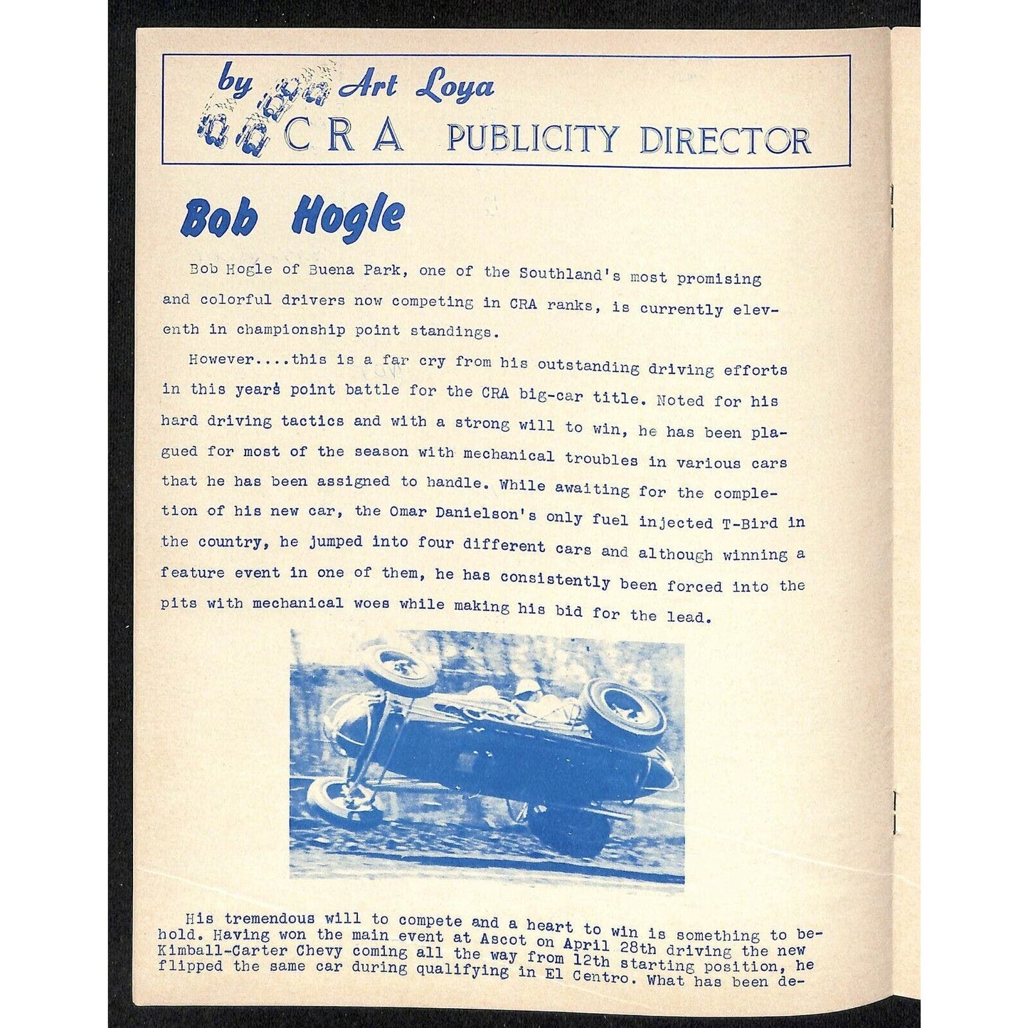 Scarce July 4 1962 CRA Big Car Races Auto Racing Program Ascot Park Fireworks