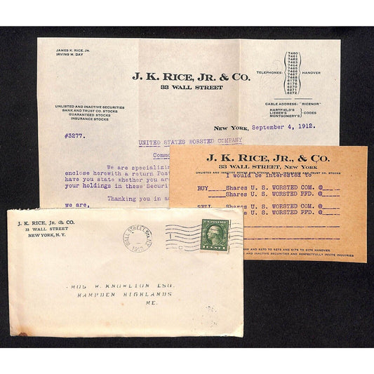 Hamden Highlands, ME 1912 Amos W. Knowlton* J.K. Rice Jr. Wall St. Worsted Stock