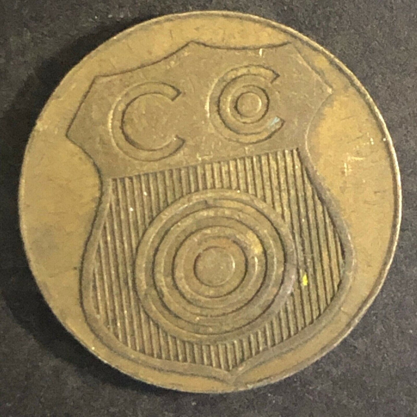 Vintage 20mm Brass "CC Inside Badge Token