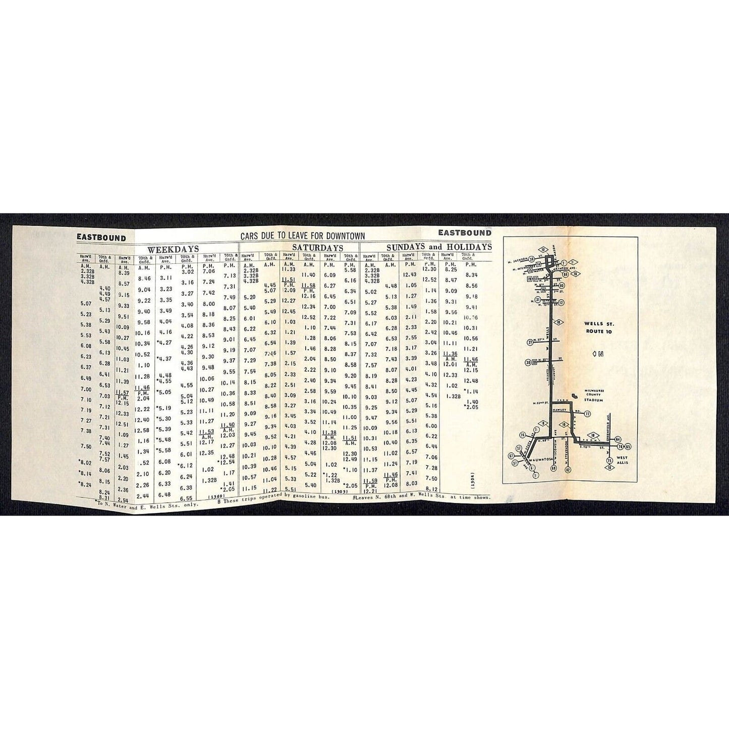 Milwaukee & Suburban Transport Corp. 1957 Wells Street Car Line Timetable Scarce