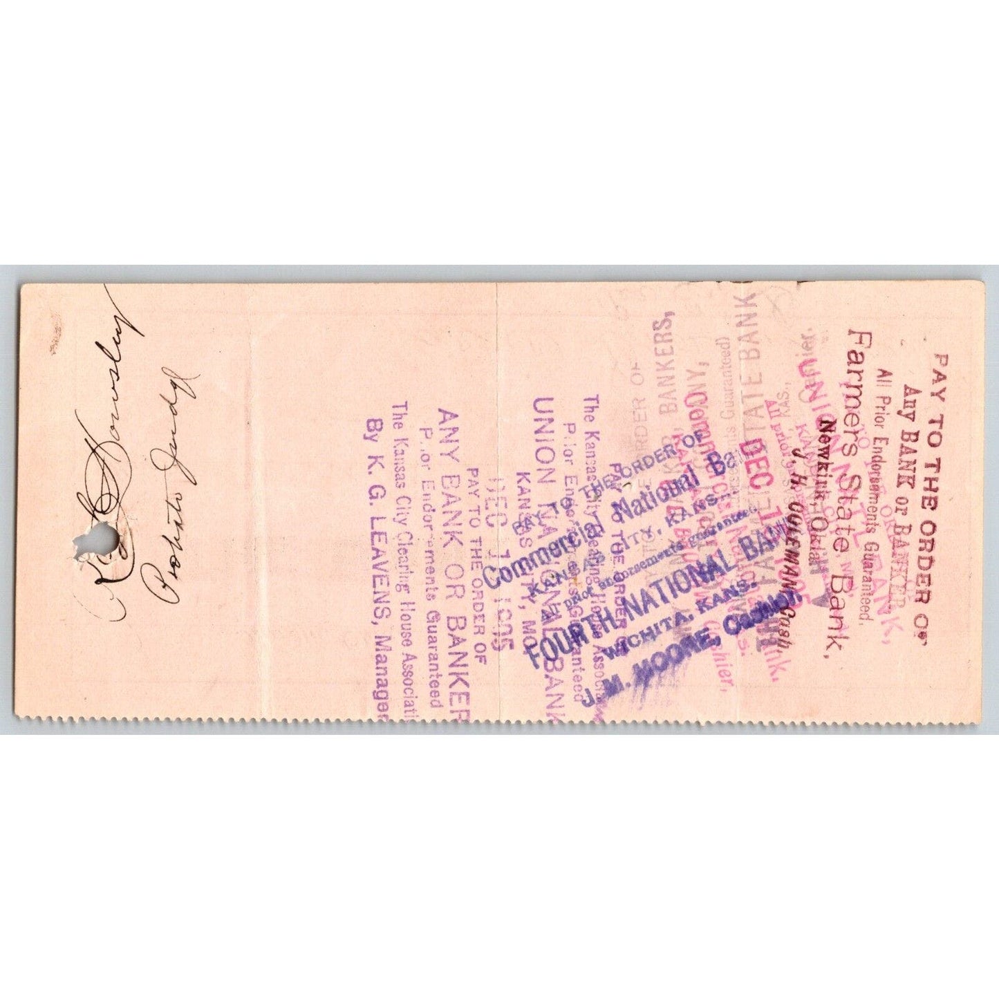 Nardin, Oklahoma Territory 1905 "Bank of Nardin" $4.65 Bank Check