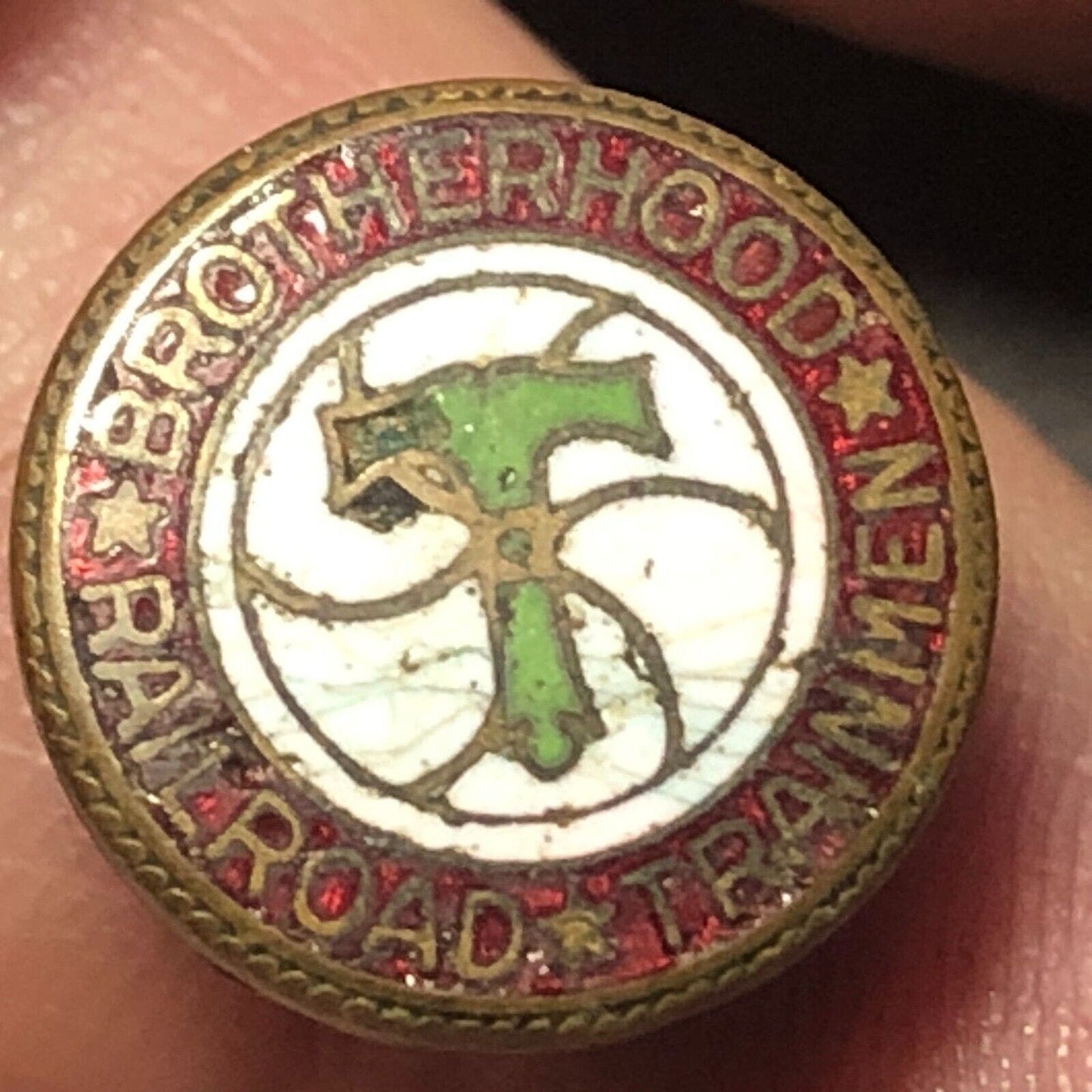 Brotherhood of Railroad Trainmen Tri-Color Enameled Lapel Pin 3/8" dia.
