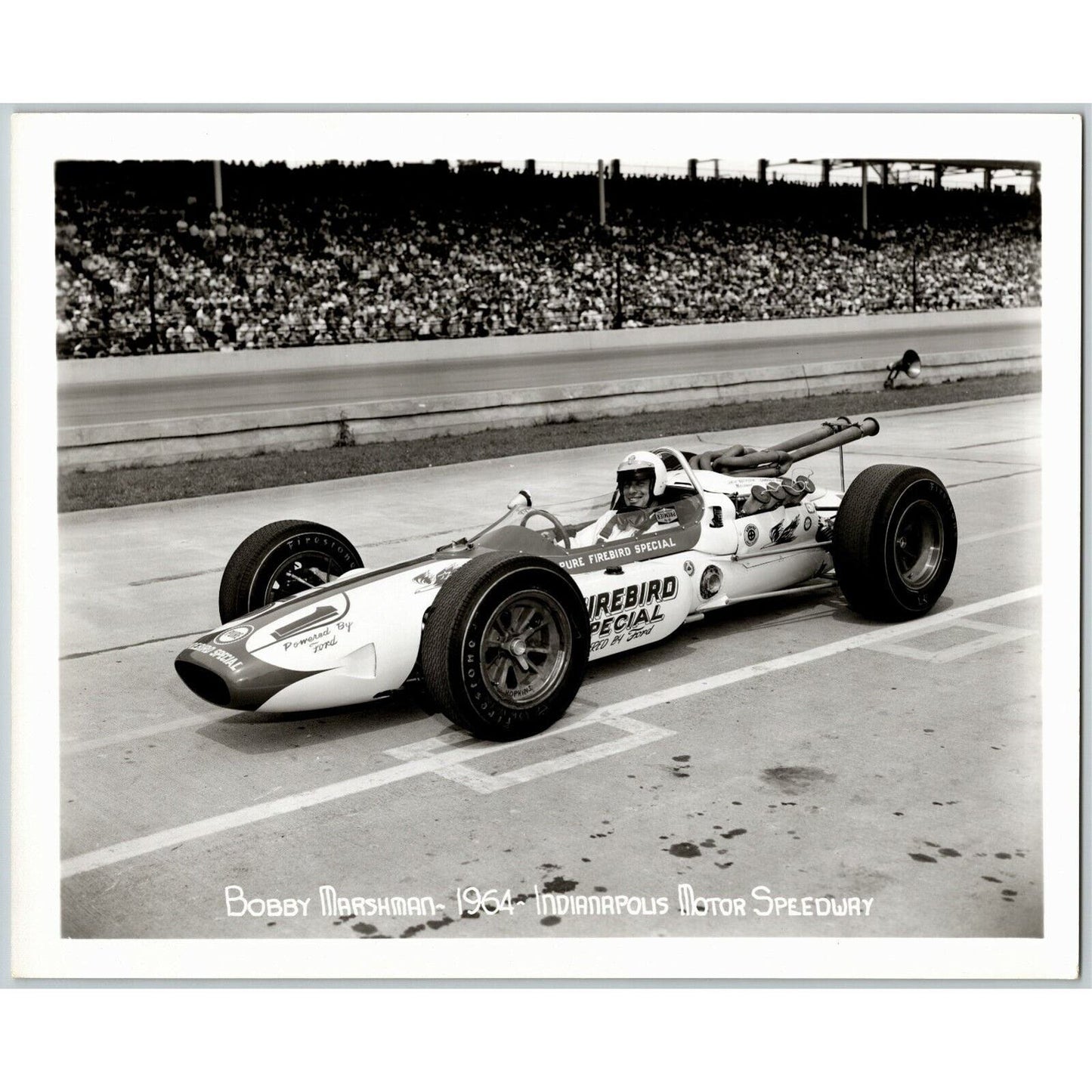 Indy 500 1964 Bobby Marshman Pure Freebird 8x10 B&W Original Photo - Stamped