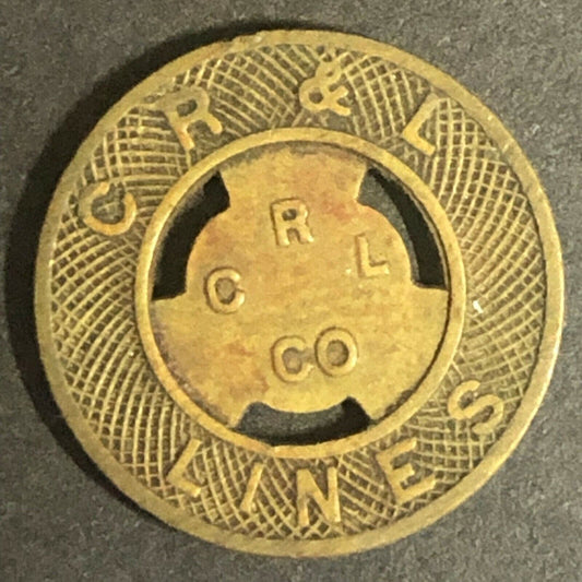 c1940-50's 16mm "C R & L Lines" G/F One Fare - Brass Transit Token Connecticut