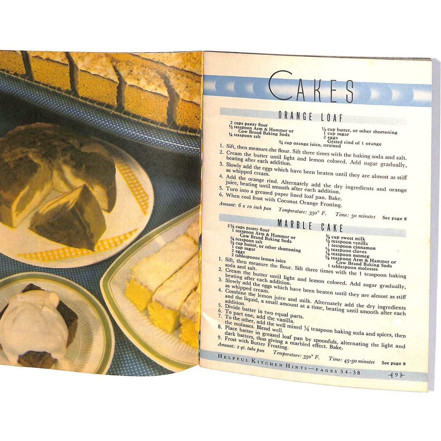 Arm & Hammer Baking Soda "Successful Baking" Cook Book 1936 VGC 38pp