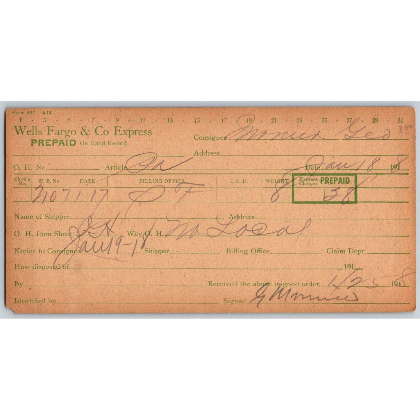 1918 Wells Fargo & Co Express - Manila "Prepaid" Card