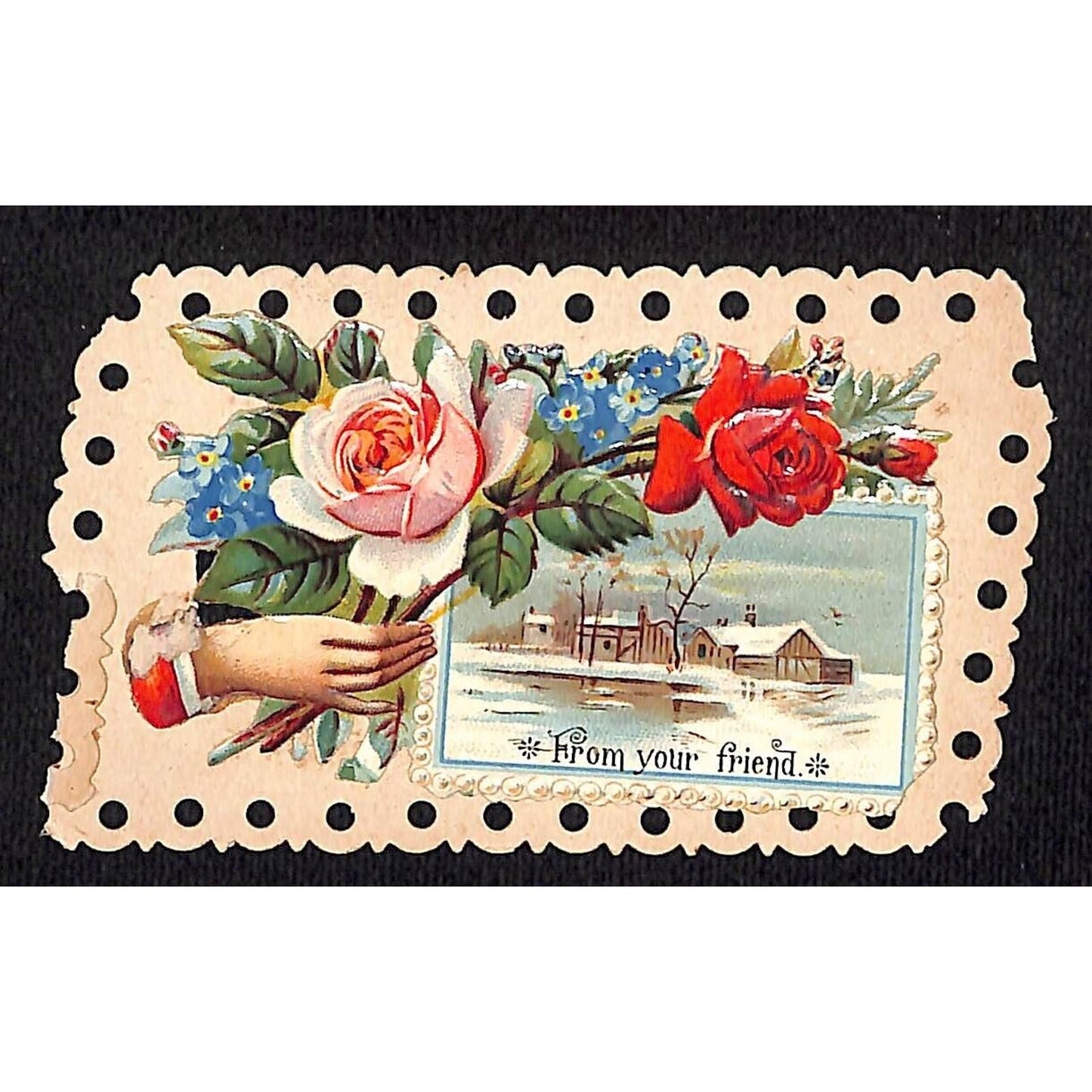 Victorian Friendship Card & c1946 Embossed Easter Card w/ White Doves