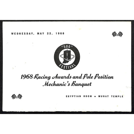1968 Indy 500 "500 Festival" Racing Awards Mechanic's Banquet Program IMS Race
