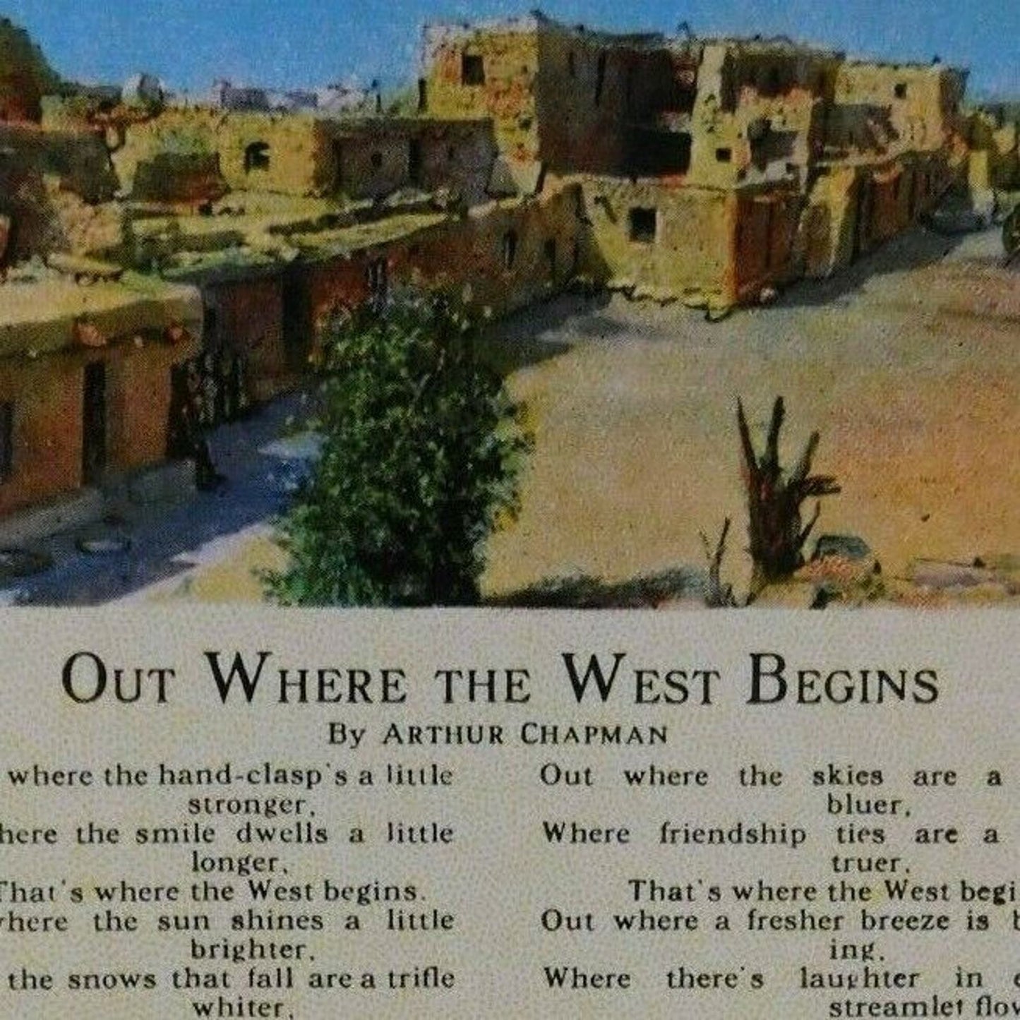 Vintage Postcard - "Out Where The West Begins" Arthur Chapman Poem