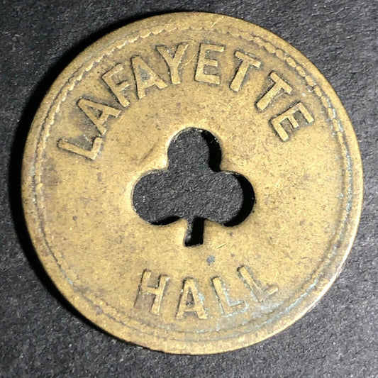 24.5mm Brass Lafayette Hall (Saloon Sacramento, CA) Token Clover Shamrock (#30)