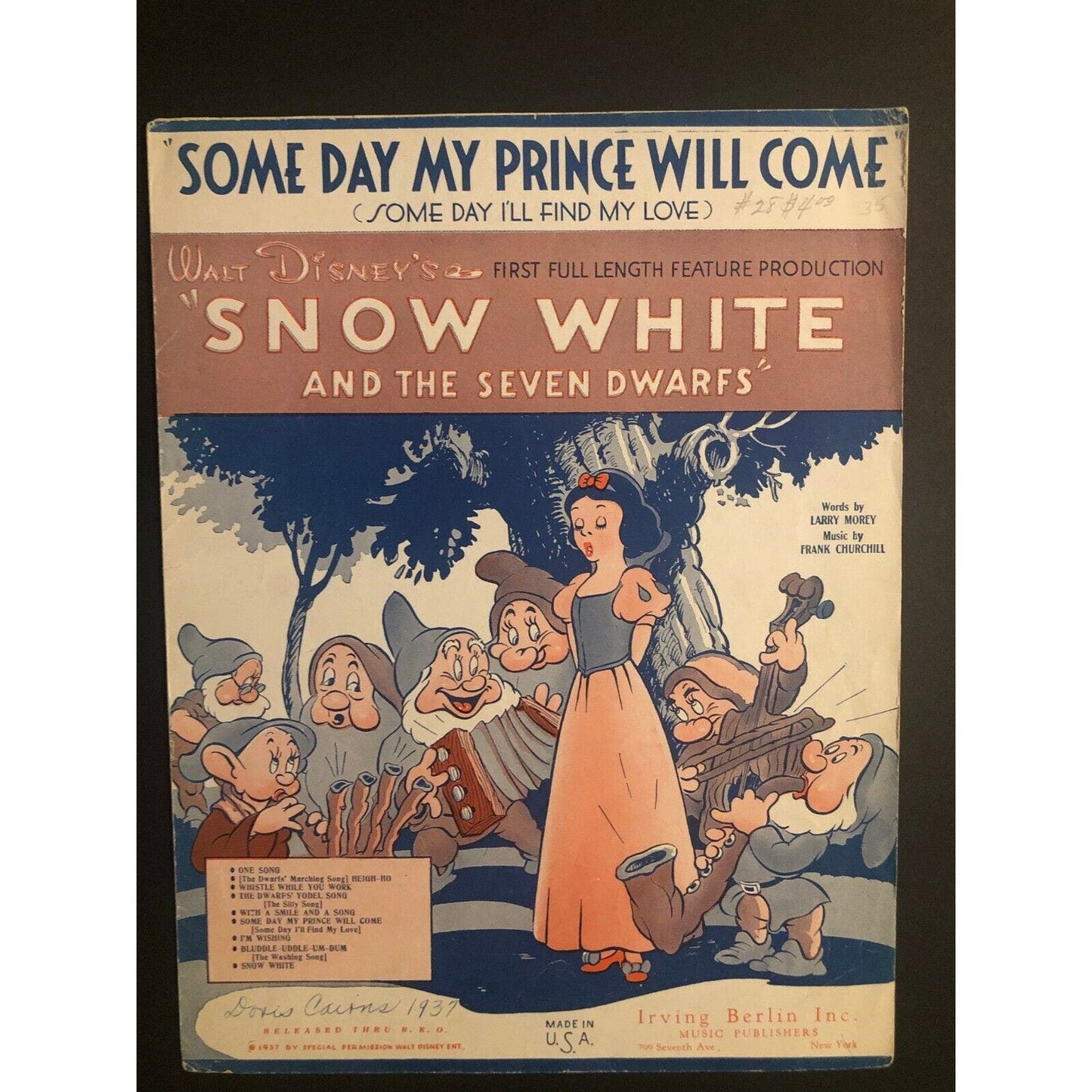 1930's Disney Sheet Music - "Some Day My Prince Will Come" from "Snow White"