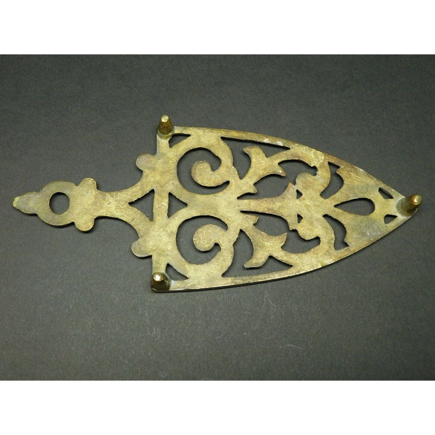Footed Polished Brass Colored Sad or Flat Iron Trivet - 8 1/2"