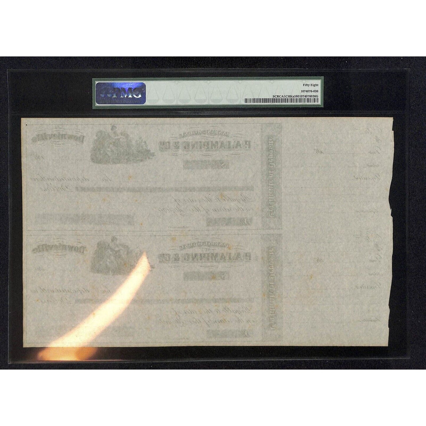 Lamping & Co's Express 1860's NOS Uncut Pair Certificate of Deposit PMG 58