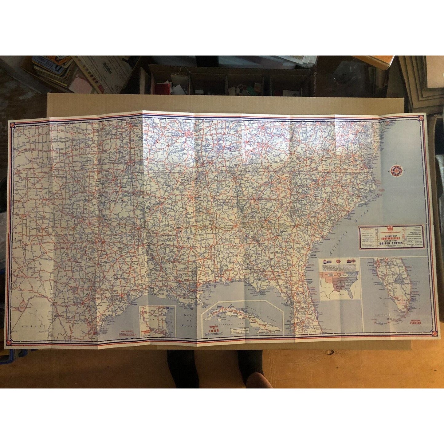 Standard Oil Highway Map of South Eastern United States c1930's 18" x 34" VGC
