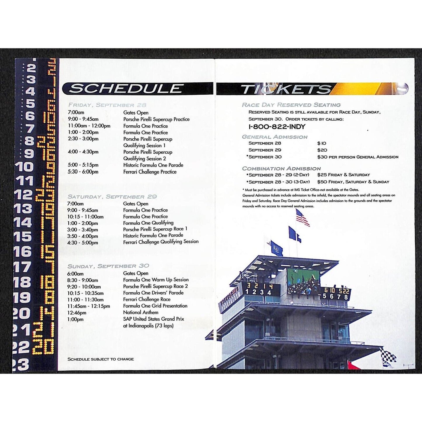 2001 F1 SAP USGP Grand Prix Racing Spectator Guide & Info Booklet 12pp VGC
