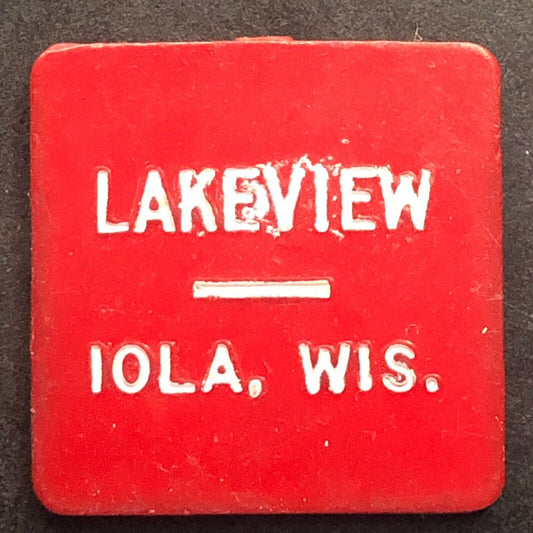 Iola ,WI "Lakewood" Plastic G/F 15¢ In Trade Token 23mm c1960's-70's