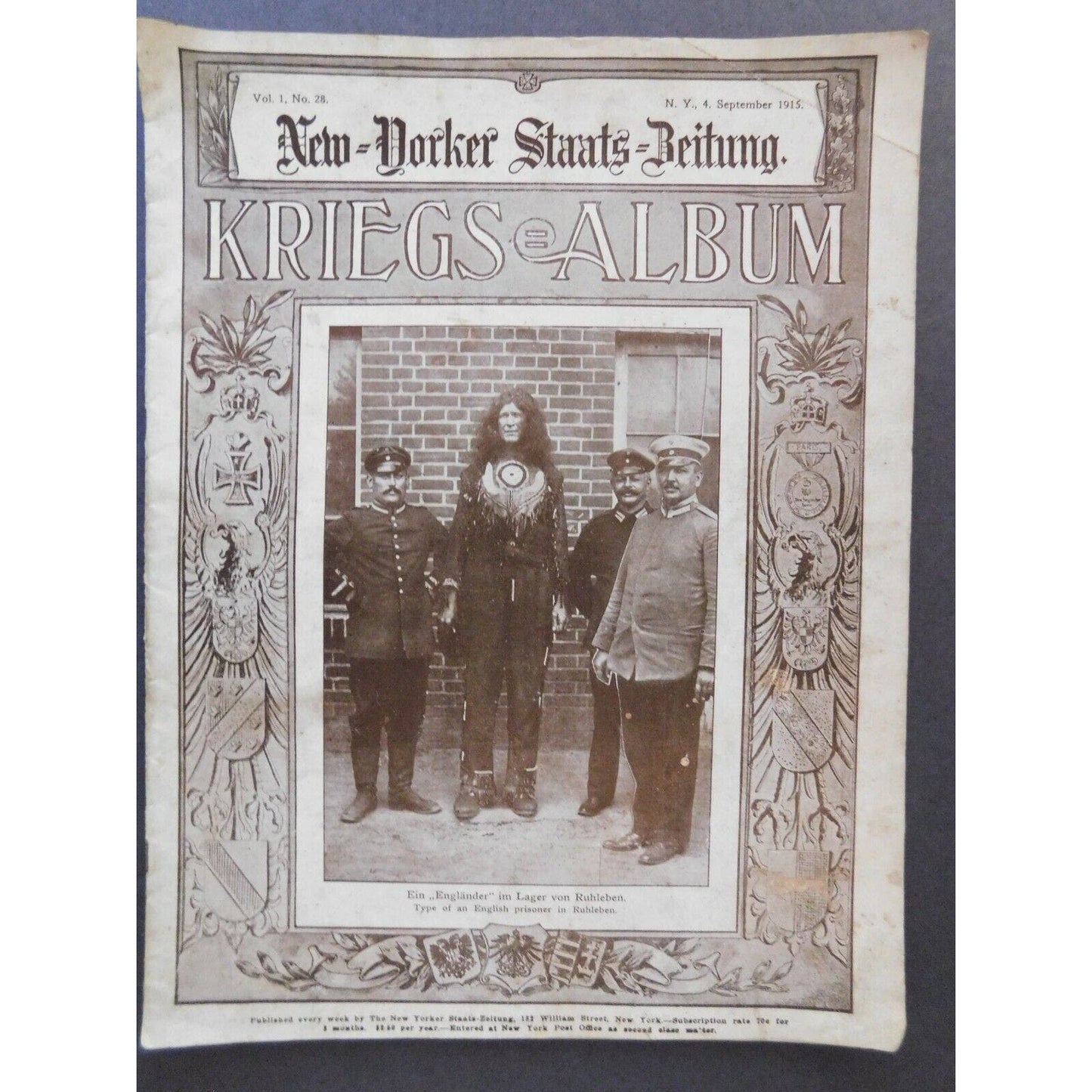 WWI Era New Yorker Staats Beitung - Kriegs / Photo Album Magazine Sep 1915 12pgs