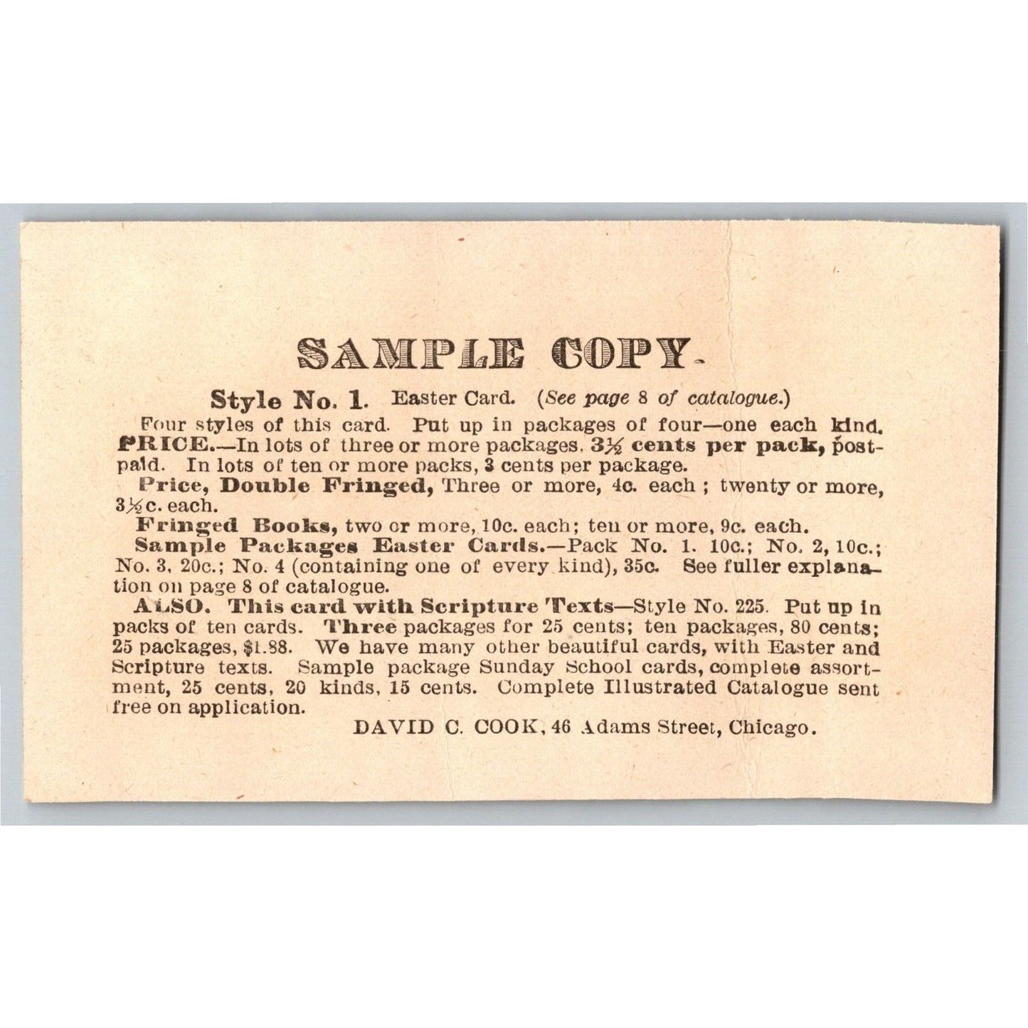 Easter Greetings Sample Victorian Trade Card David Cook - Colored Eggs