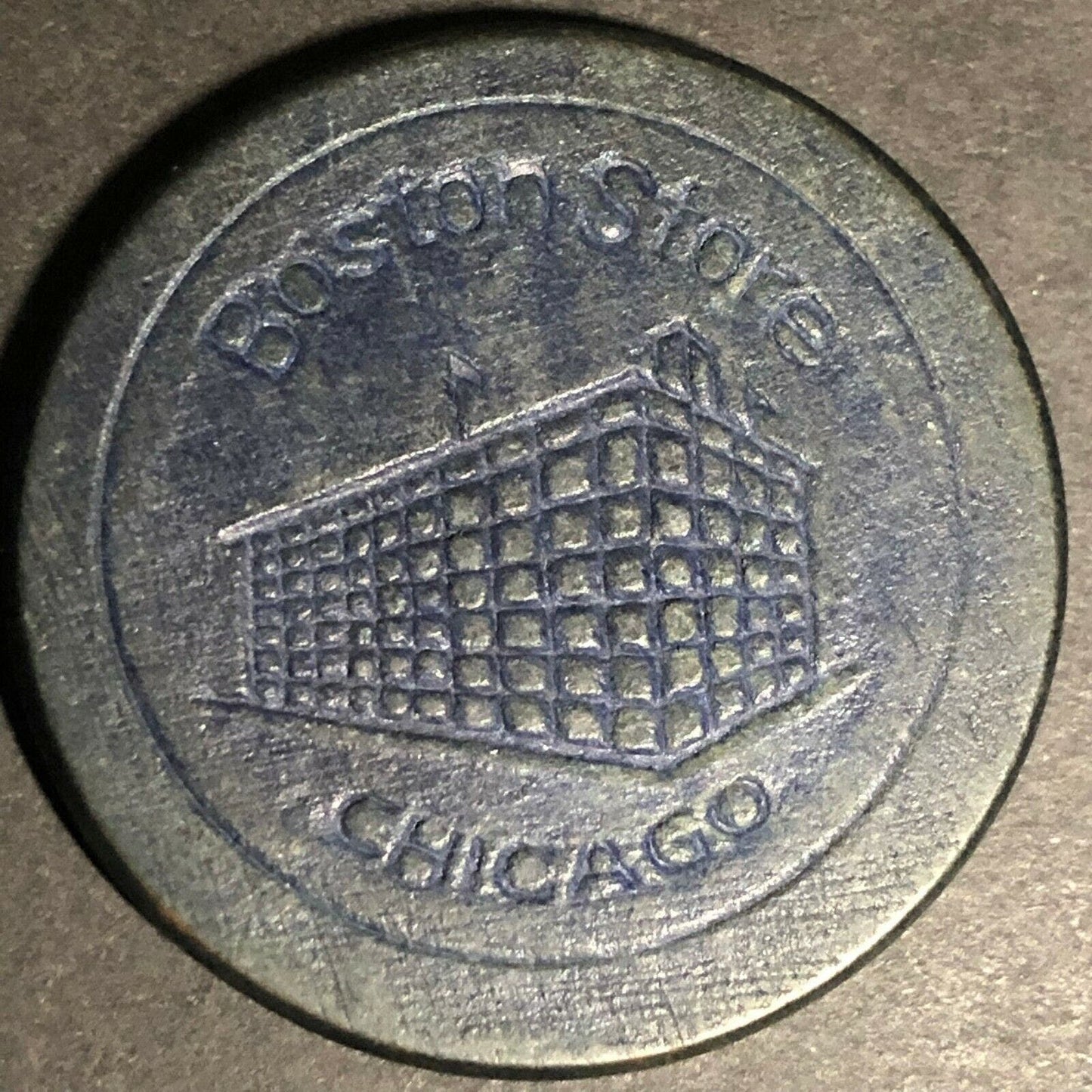c1910's "Boston Store" Black Fiber / Wood Advertising Poker Chip VGC