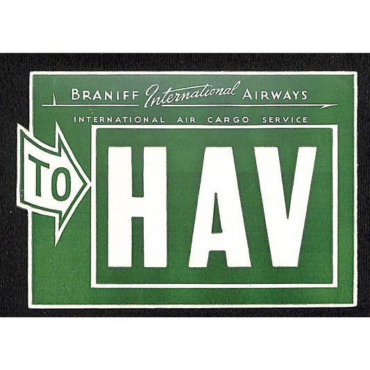 Braniff International Airways (1948-65) Gum Air Cargo Label "To HAV" ORNG Scarce