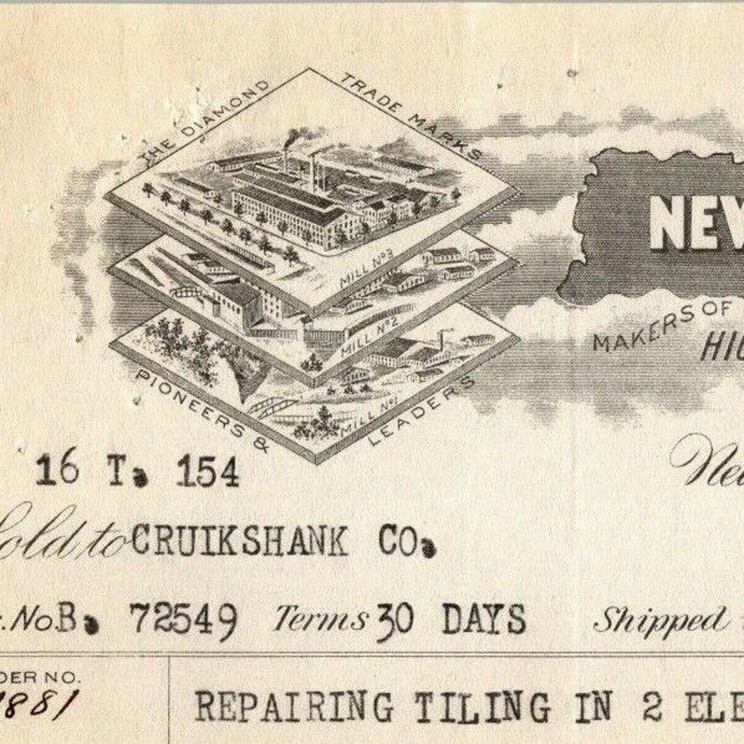 1916 "New York Belting and Packing" Rubber Billhead Letterhead Chambers St NYC