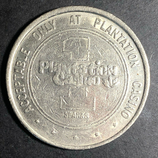 37mm Plated Brass $1 "Plantation Casino" Sparks, NV Gaming Slot Token