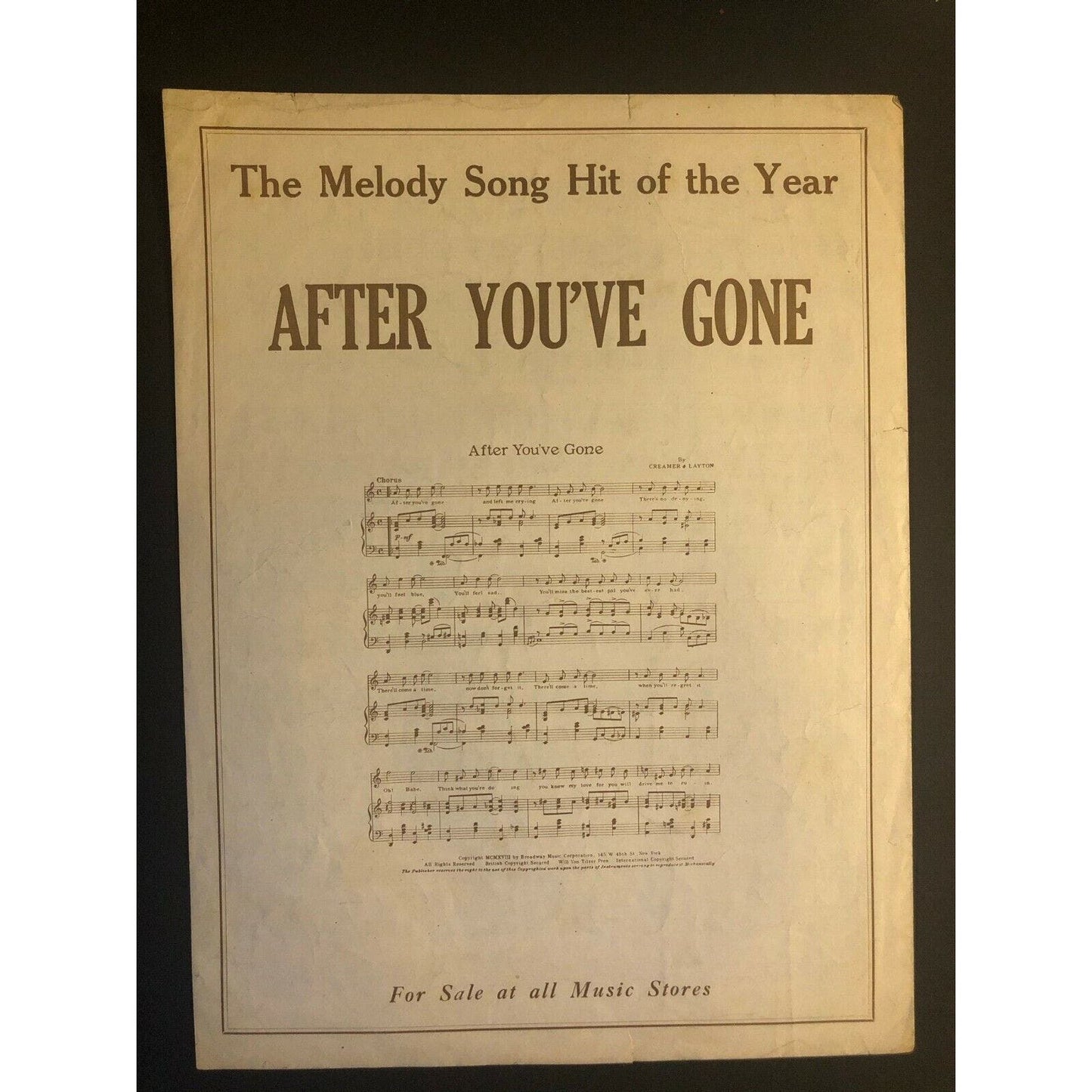 Vintage WWI Sheet Music "Watch Hope Wait Little Girl - Till I Come Back To You"