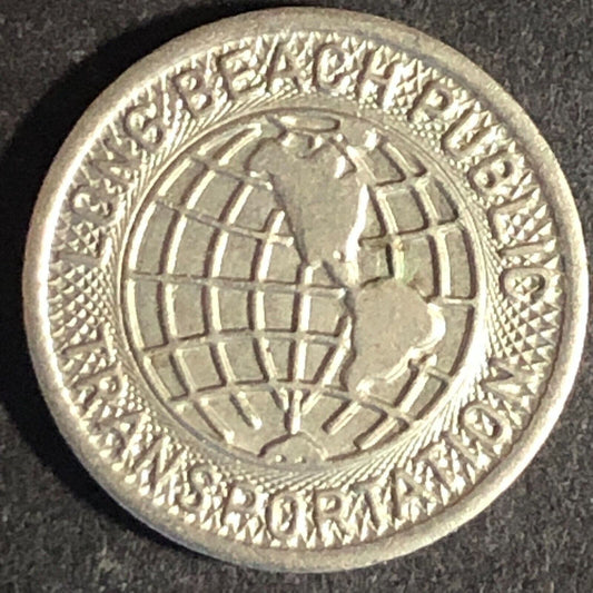 Long Beach Public Transportation CA 1961 Brass G/F One Zone Fare Token 16.4mm