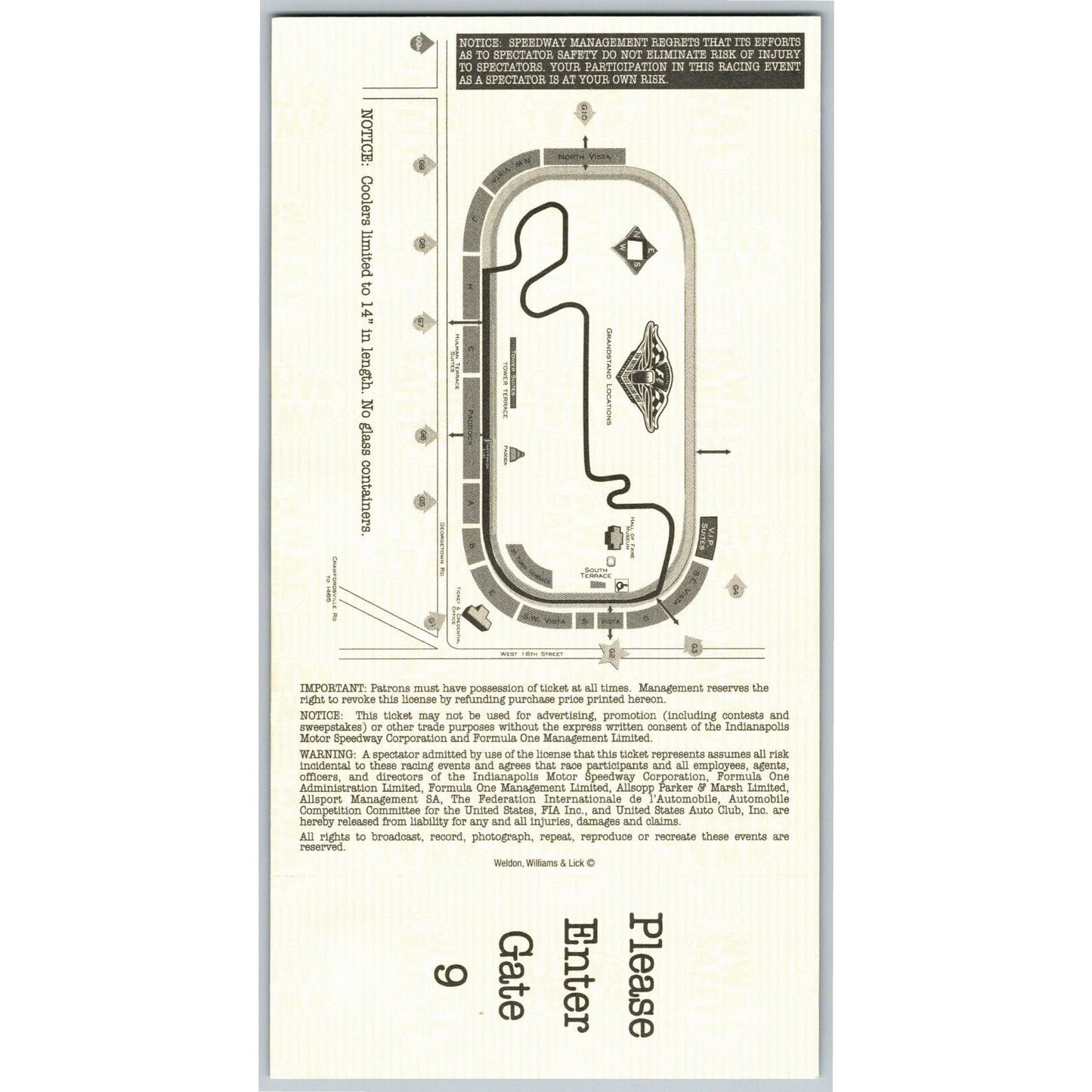 2001 Indianapolis Formula One Grand Prix Racing Unused Ticket 9/30 VGC - Seat 6
