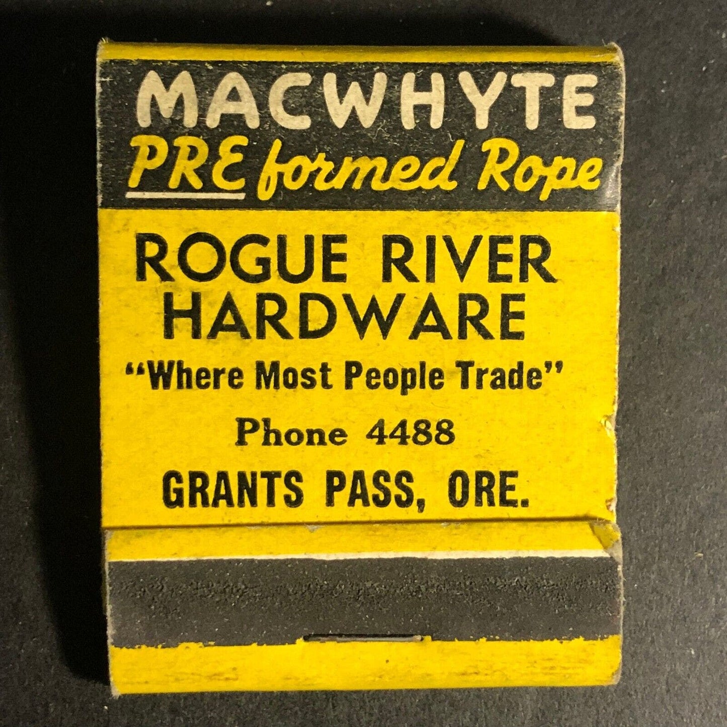Rogue River Hardware Macwhyte Rope Grants Pass, ORE Matchbook c1950's Scarce