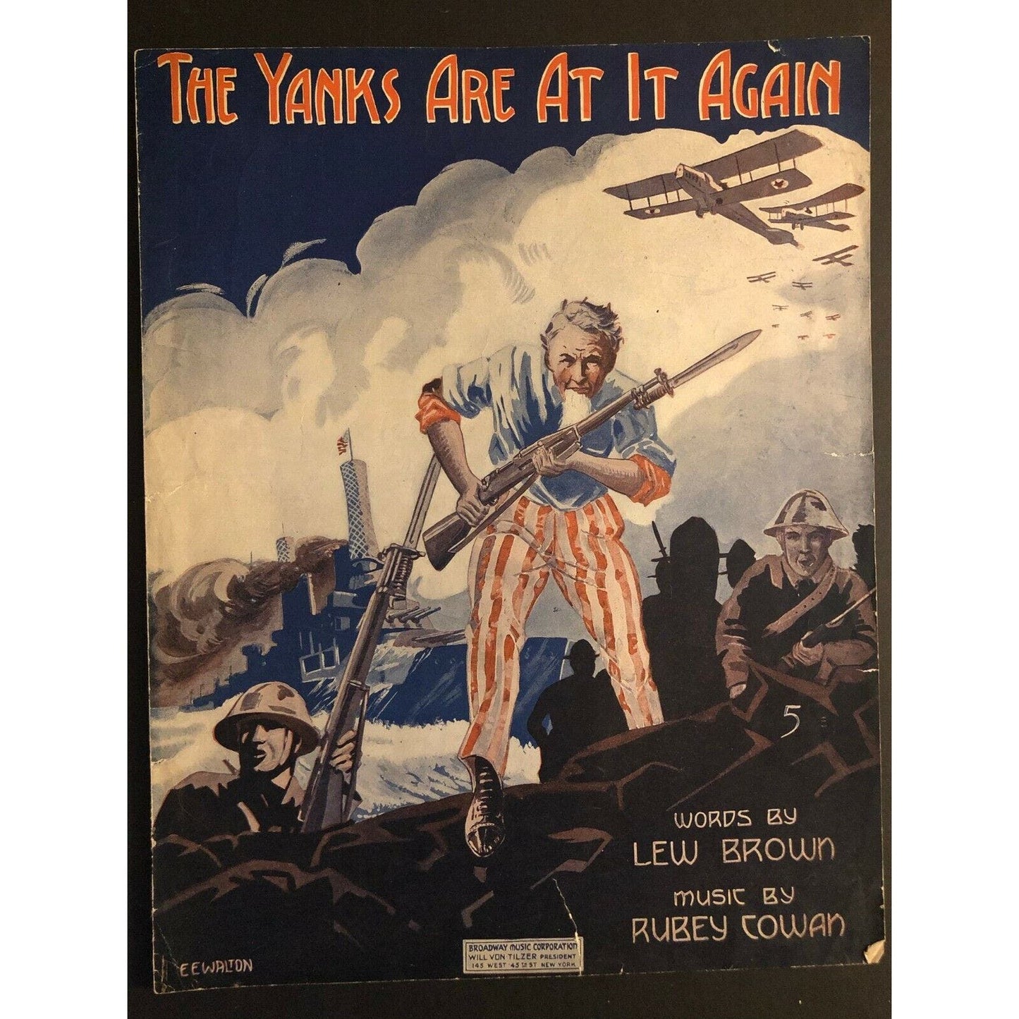 Vintage WWI Sheet Music "The Yanks are at it Again" Uncle Sam - Biplane