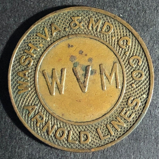 Arnold Lines Wash, VA. & Md. C. Co. Brass G/F One Fare Transit Token 23mm