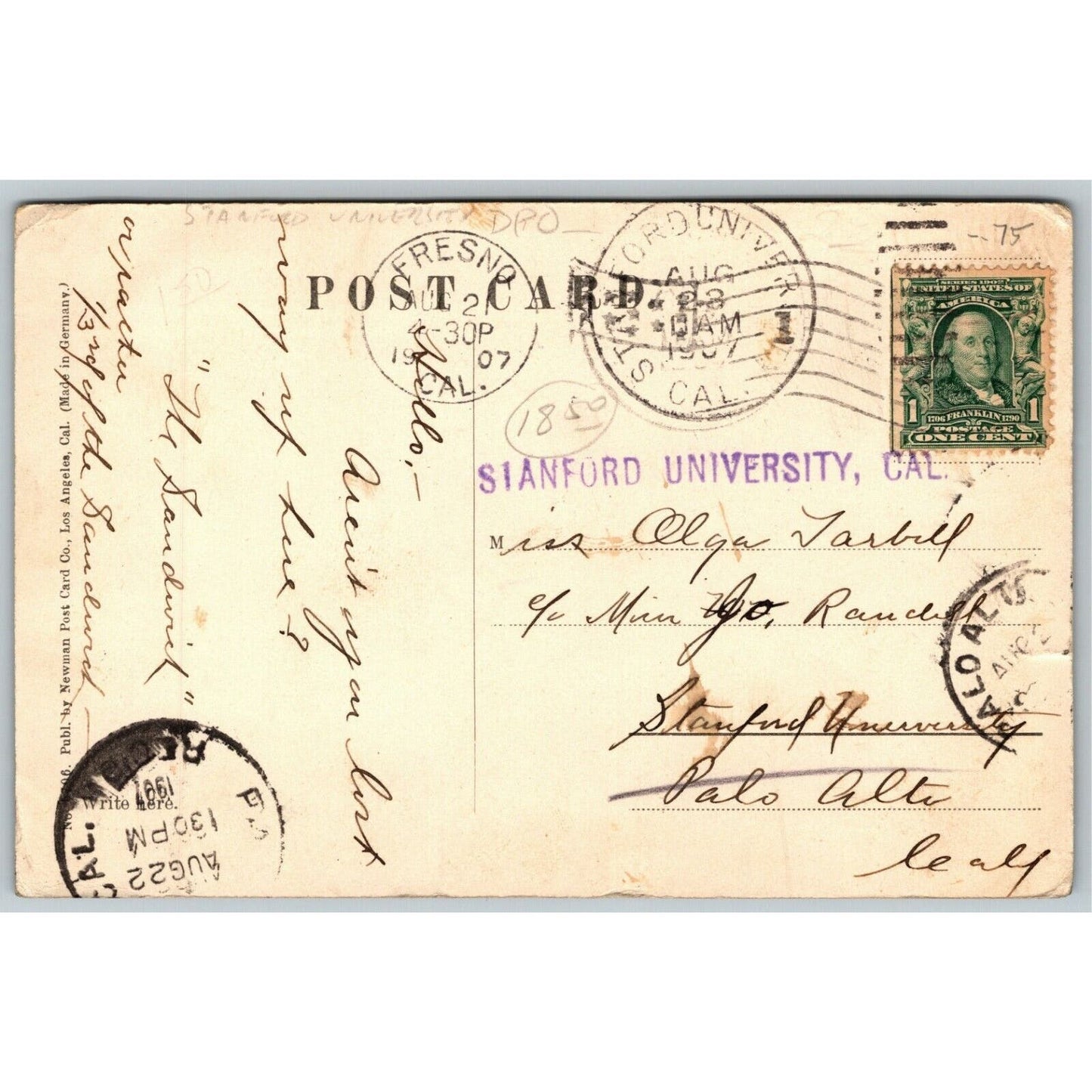 Vintage c1907 Postcard - Public Library, Fresno, California