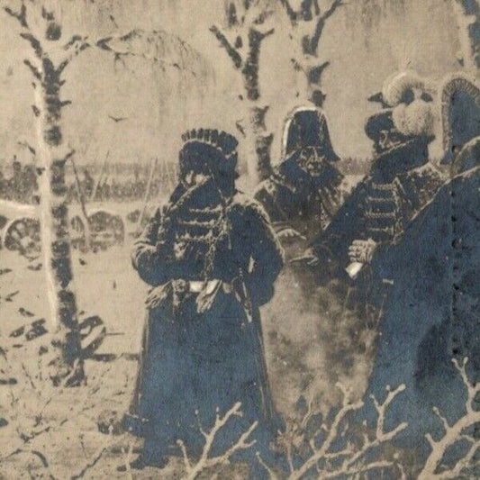 c1914-18 Russian Military Art Postcard Soldiers in Forest During Winter