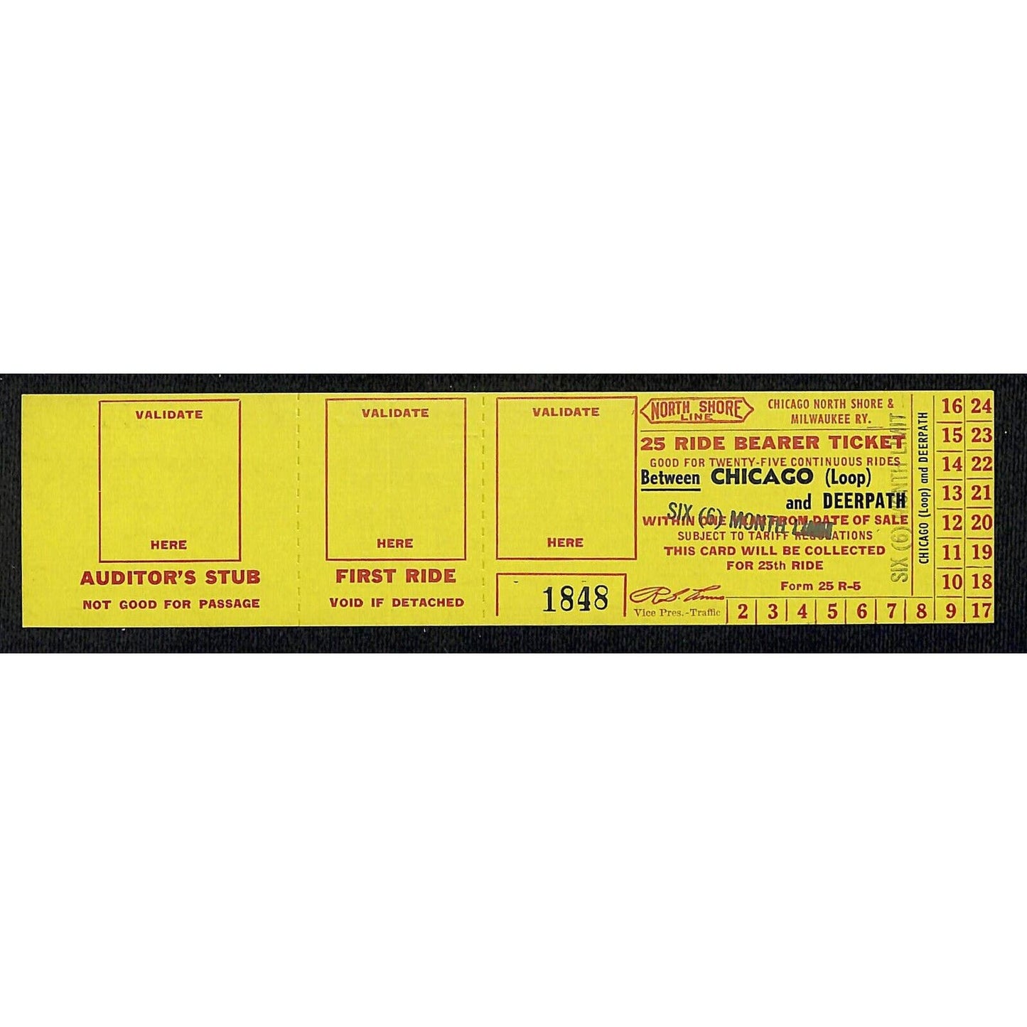 Chicago North Shore & Milwaukee Railway Unused 25-Ride Ticket Deerpath #1848