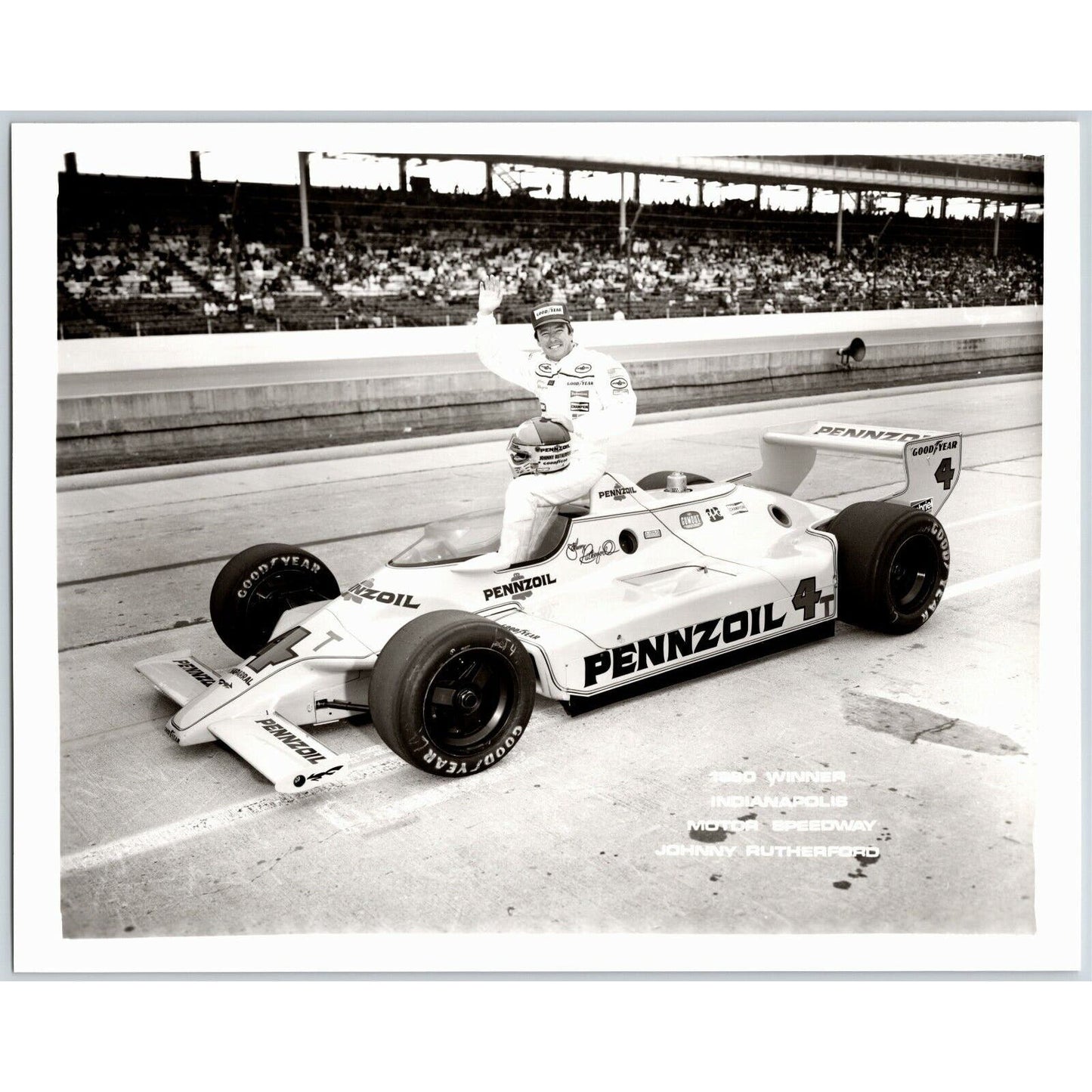 Johnny Rutherford Indy 500 Winner 1980 8 x 10 Glossy B&W Photograph VGC