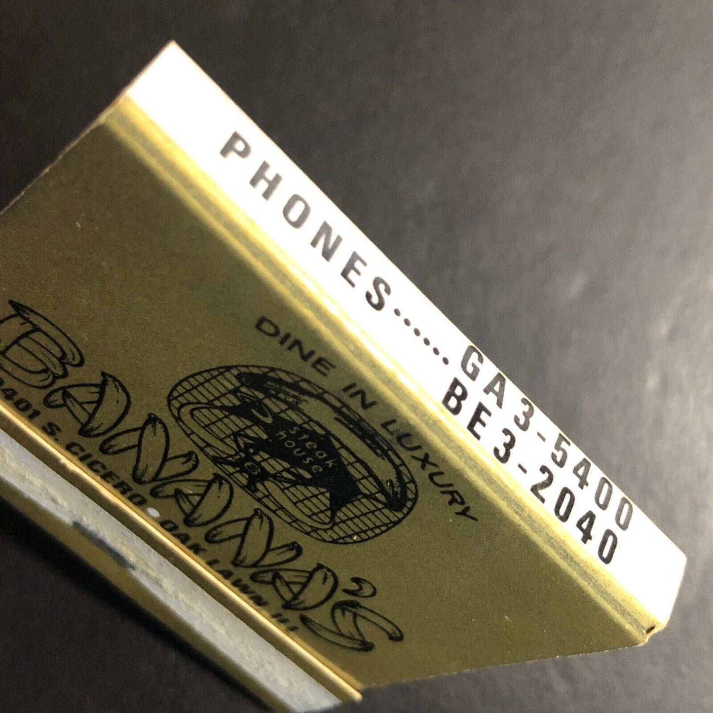 Bananas Steak House Restaurant Oak Lawn, IL Full Matchbook c1960's-74 Scarce