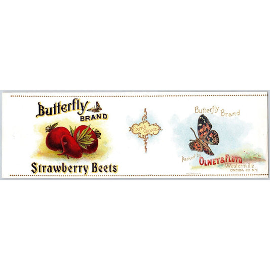 Butterfly Strawberry Beets Paper Can Label Olney & Floyd Westernville c1920's