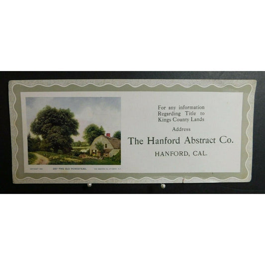 1940's - 1950's Ink Blotter Advertising - The Hanford Abstract Co. Hanford CA.