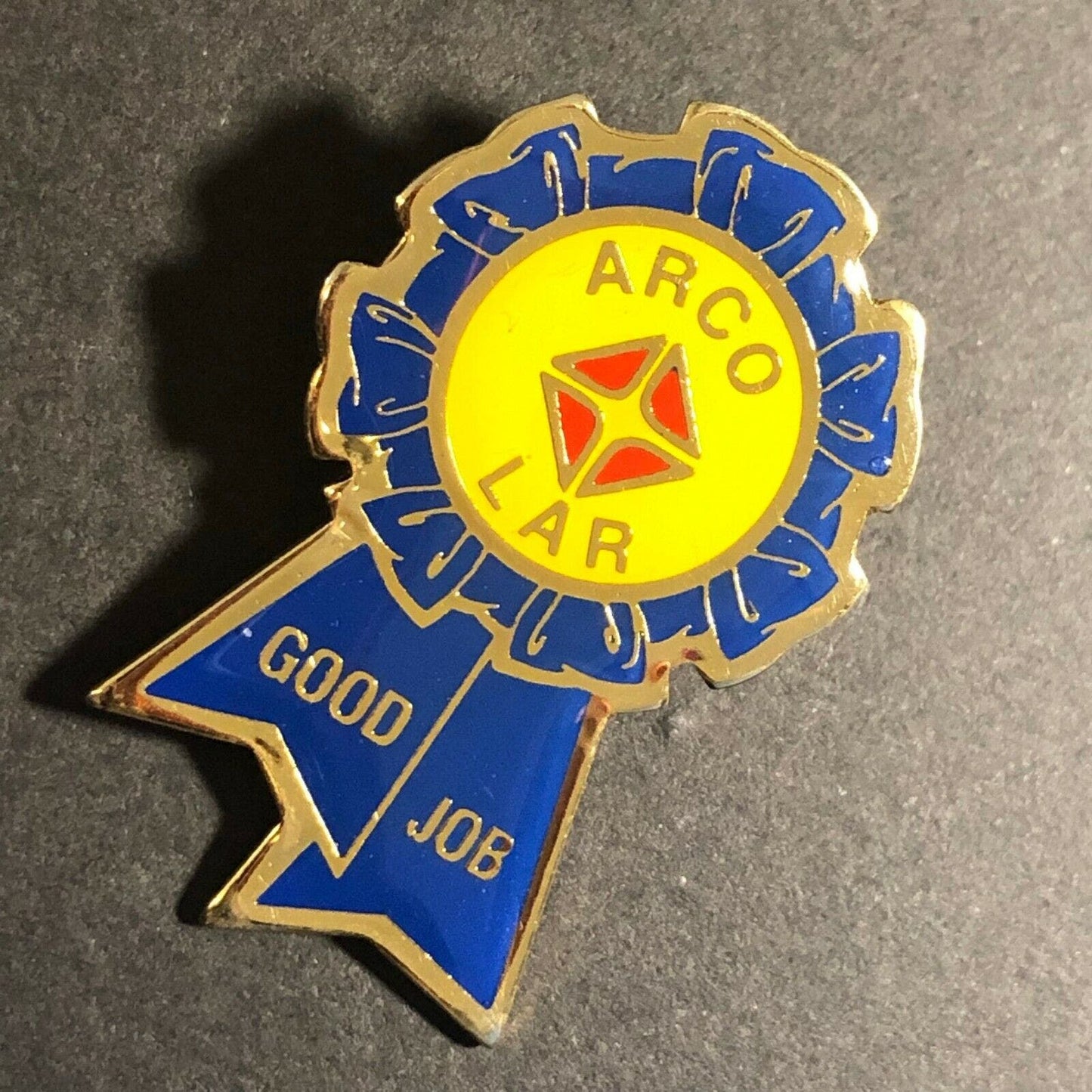 c1980's-90's ARCO "ALR Good Job" Enameled Lapel Pin - Blue Ribbon Award