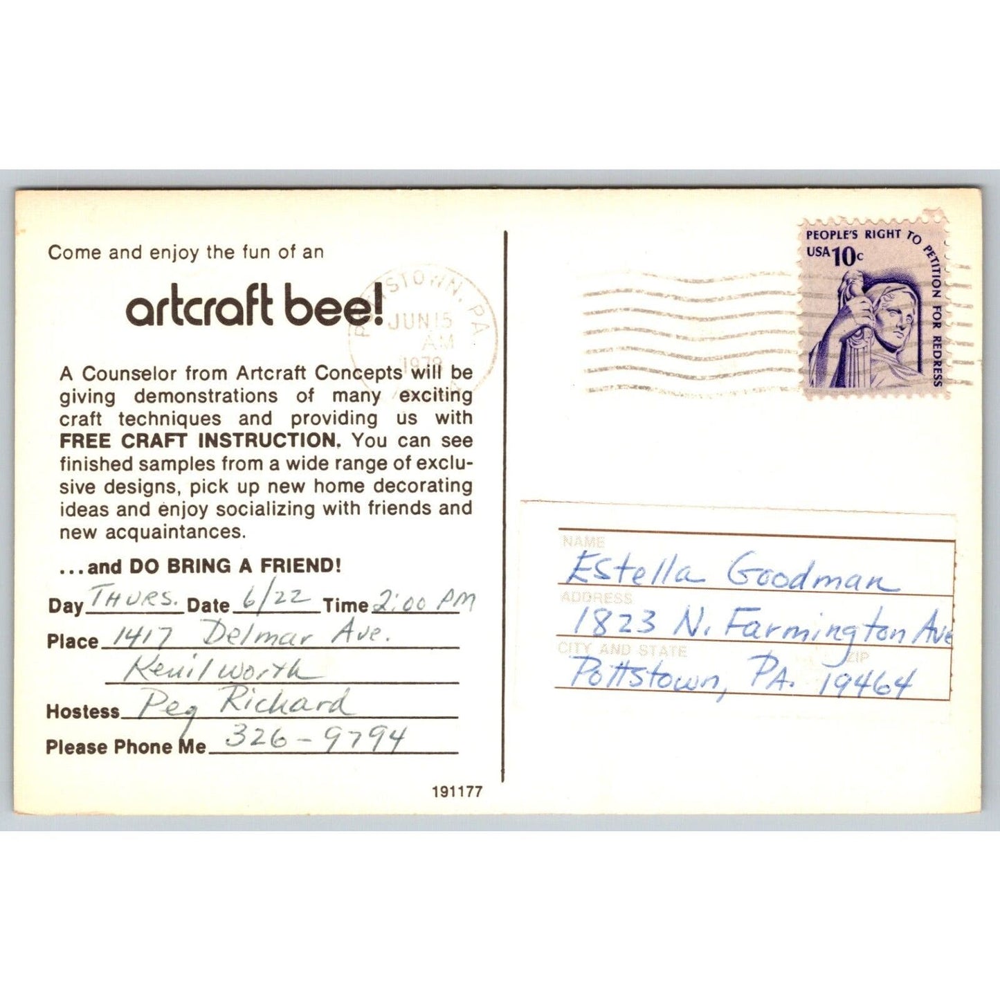 Artcraft Concepts Bee 1978 Demo Invite Advertising Postcard VGC