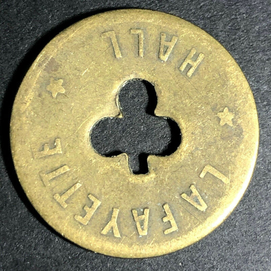 24.5mm Brass Lafayette Hall (Saloon Sacramento, CA) Token Clover Shamrock (#13)